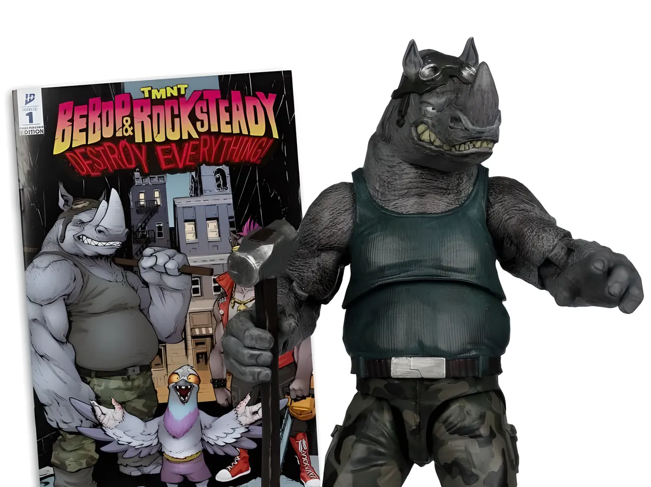 McFarlane Toys TMNT Page Punchers Rocksteady Action Figure with Comic - Image 3